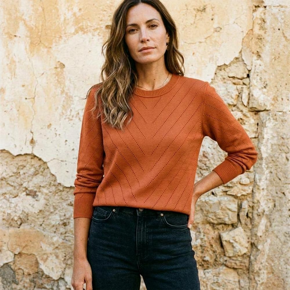 Talbos Closet - Yonav | Pointelle Knit Crewneck Sweater Women