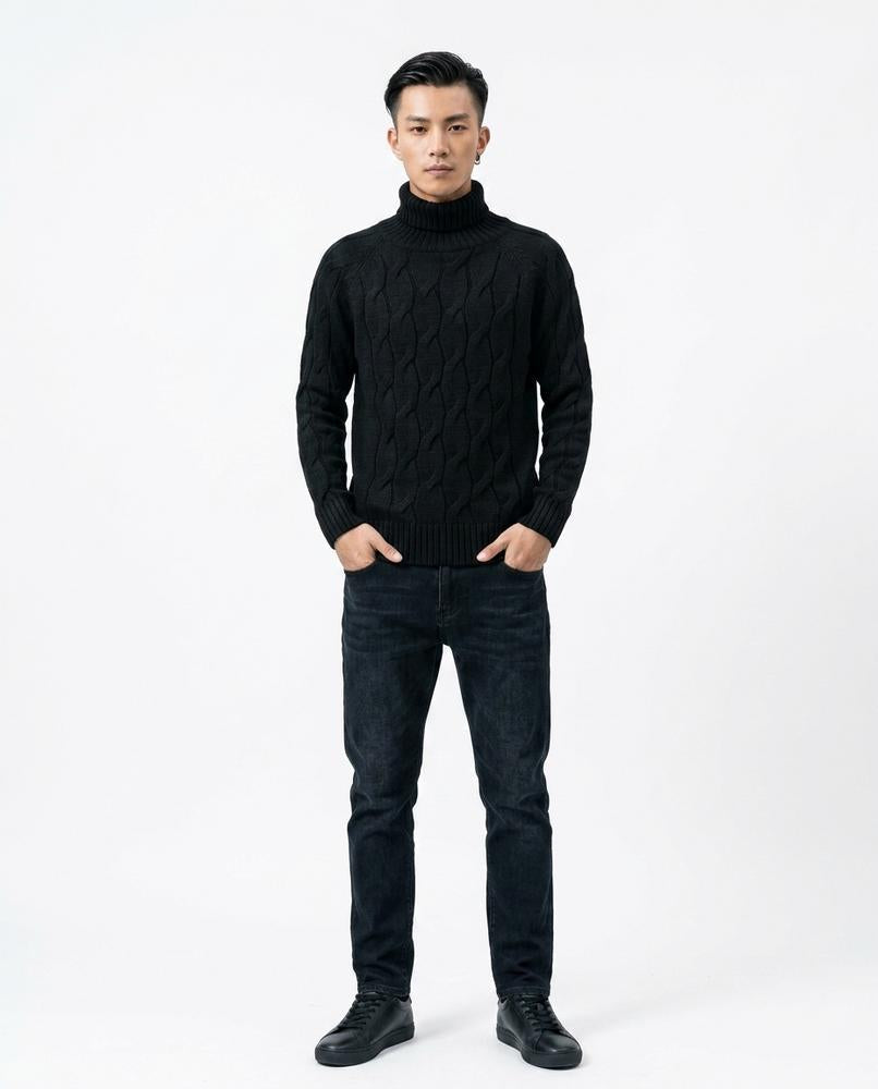 Talbos Closet - Seral | Cable-Knit Long-Sleeved Turtleneck Sweater Men