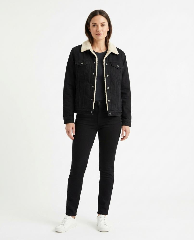 Talbos Closet - Laram | Sherpa-Lined Black Denim Jacket Women