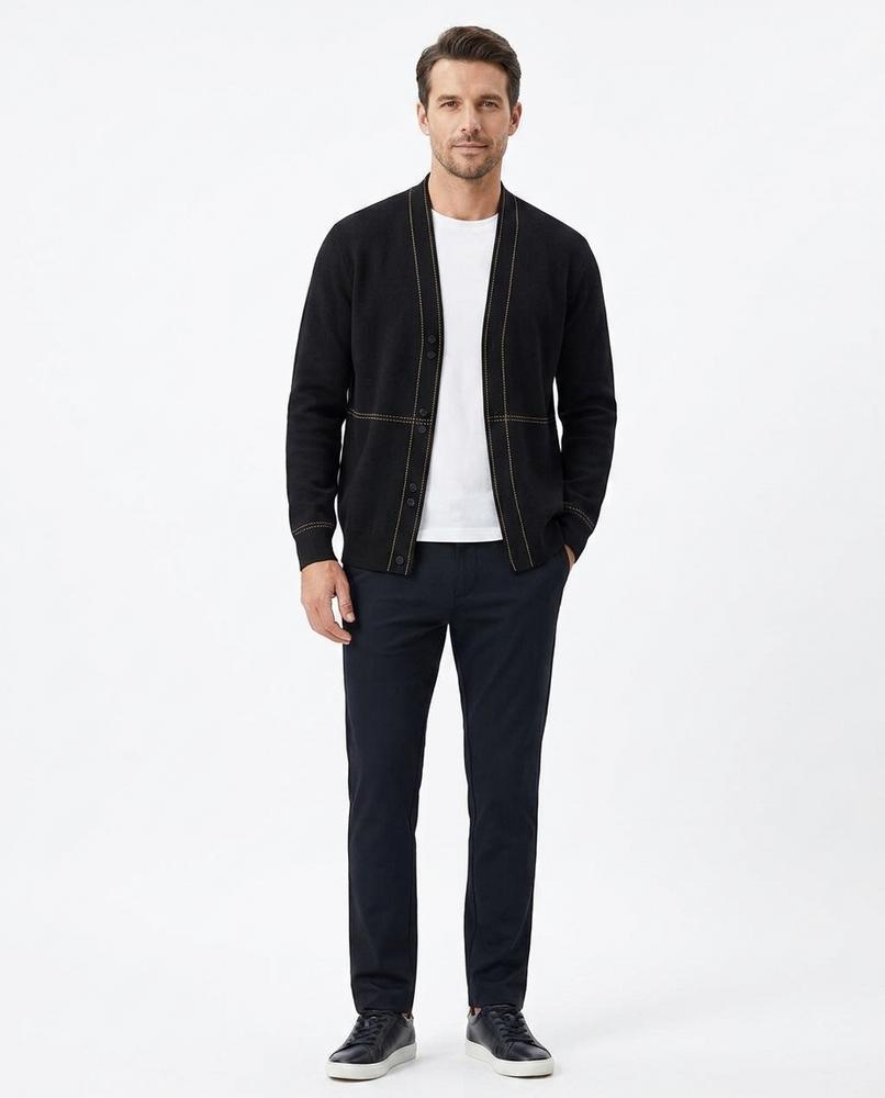 Talbos Closet - Vikar | Collarless Contrast-Stitched Cardigan Men