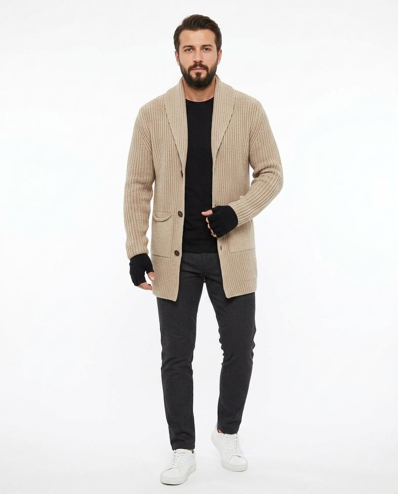 Talbos Closet - Karan | Shawl Collar Rib-Knit Knit Cardigan Men