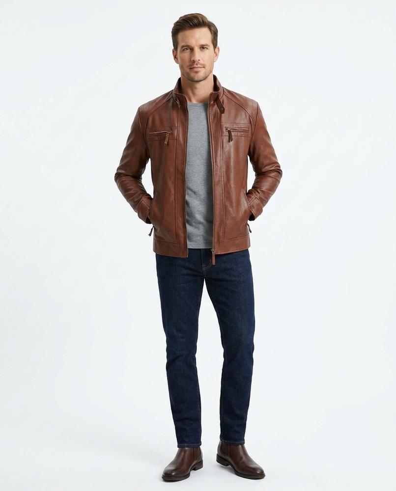 Talbos Closet - Nisan | Faux-Leather Zippered Leather Jacket Men