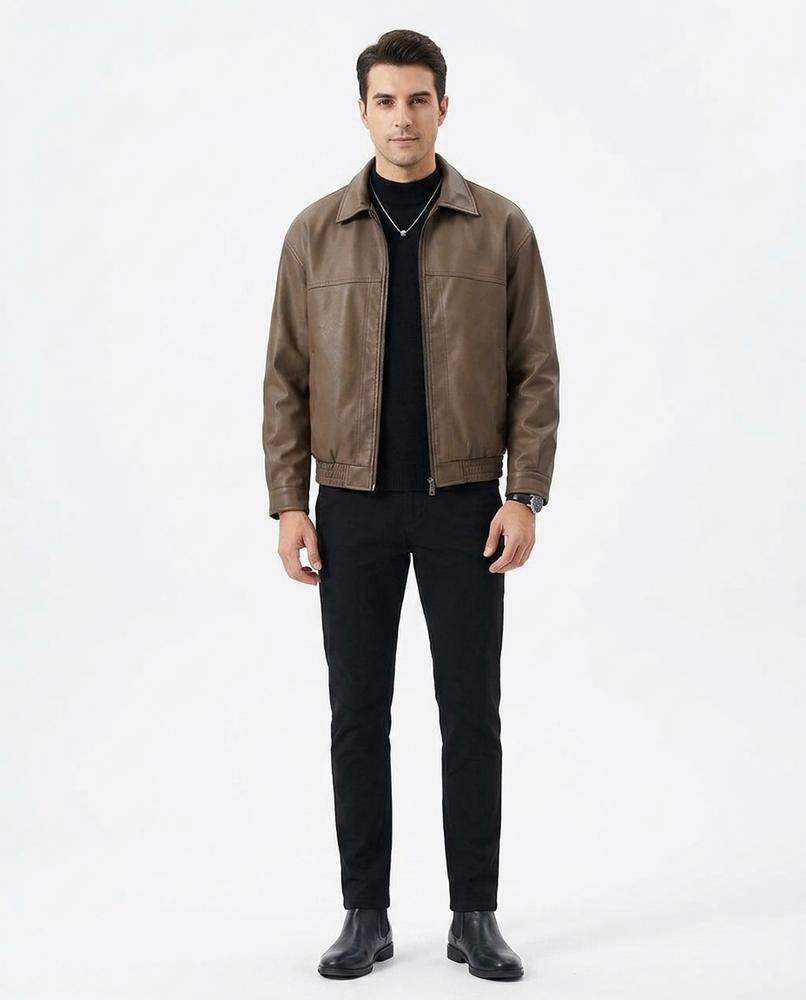 Talbos Closet - Almin | Zip-Up Collared Leather Jacket Men