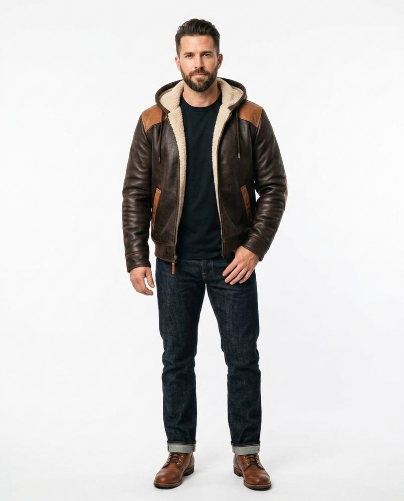 Talbos Closet - Dasel | Hooded Fleece-Lined Leather Jacket Men