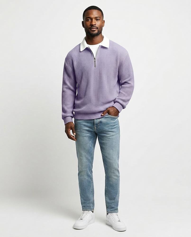 Talbos Closet - Lomon | Waffle-Knit Zip-Neck Sweater Men