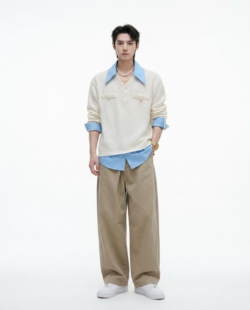 Talbos Closet - Minav | Textured Button-Placket Sweater Men