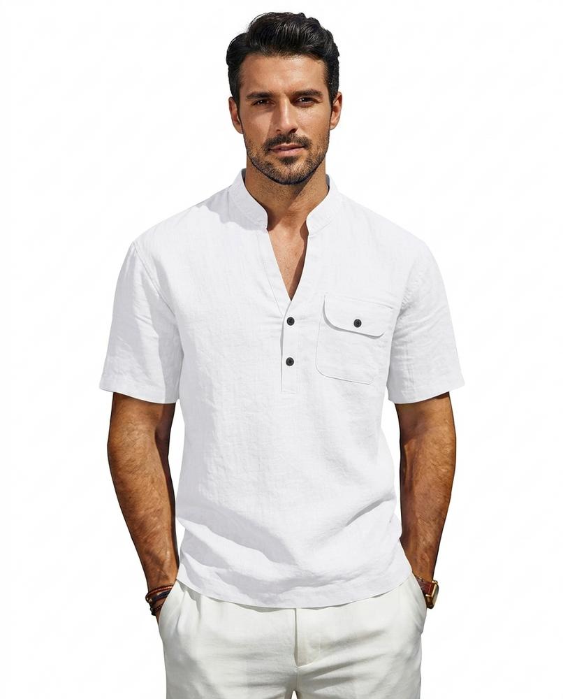 Talbos Closet - Rosol | Linen-Blend Band Collar Shirt Men