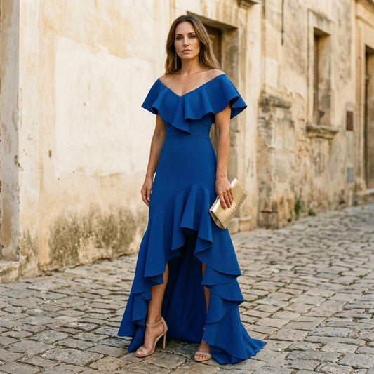 Theresa Mode Zeran Asymmetrisches Gerüschtes Kleid Damen
