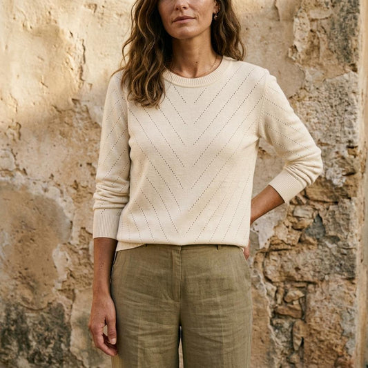 Talbos Closet - Yonav | Pointelle Knit Crewneck Sweater Women