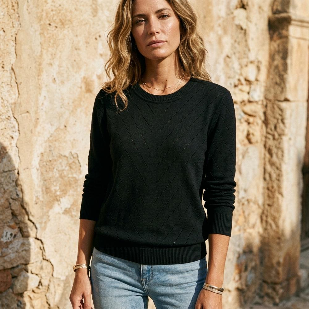 Talbos Closet - Yonav | Pointelle Knit Crewneck Sweater Women