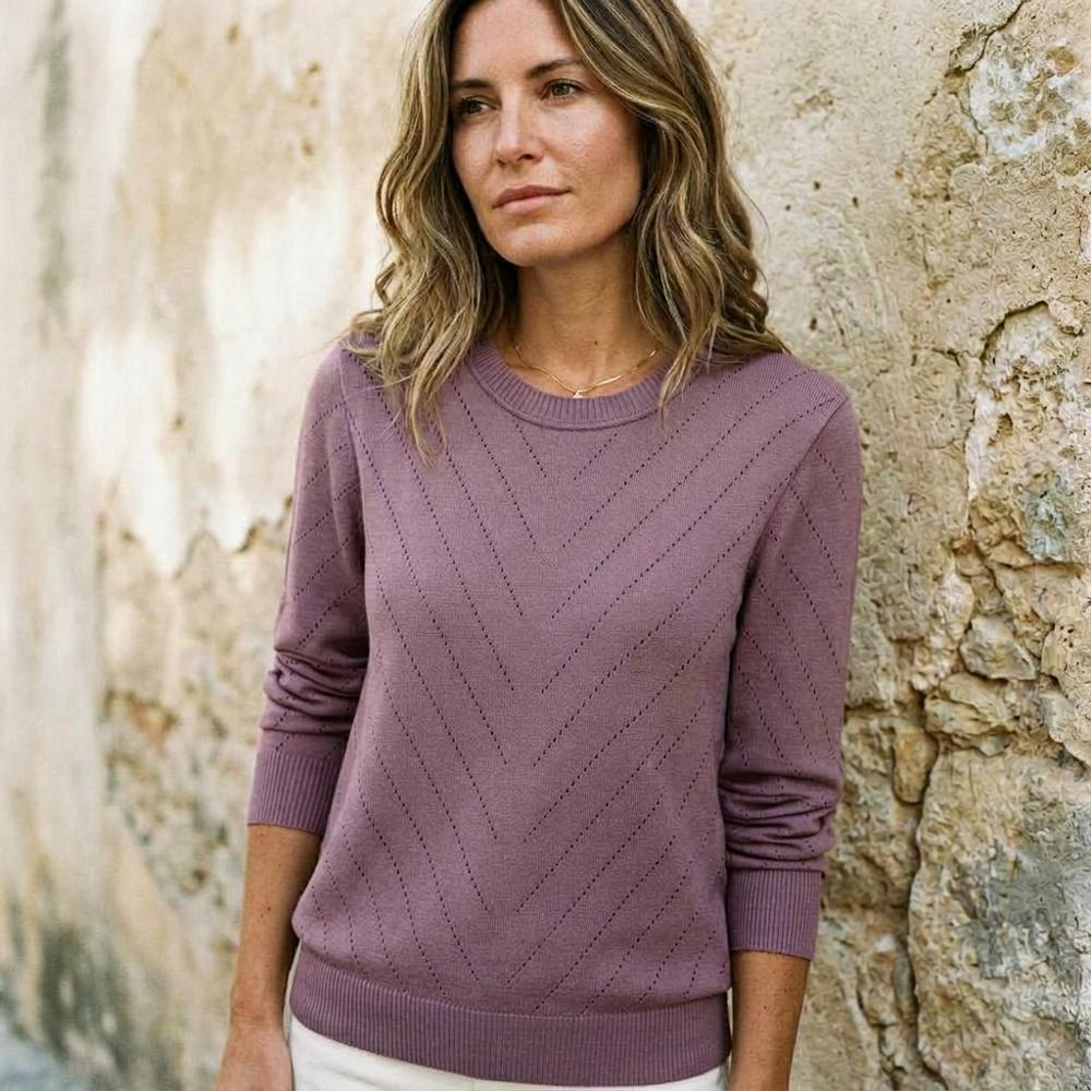 Talbos Closet - Yonav | Pointelle Knit Crewneck Sweater Women