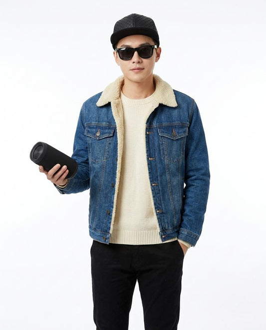 Talbos Closet - Lylan | Sherpa-Lined Button-Up Denim Jacket Men
