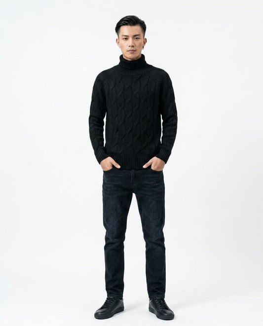 Talbos Closet - Seral | Cable-Knit Long-Sleeved Turtleneck Sweater Men