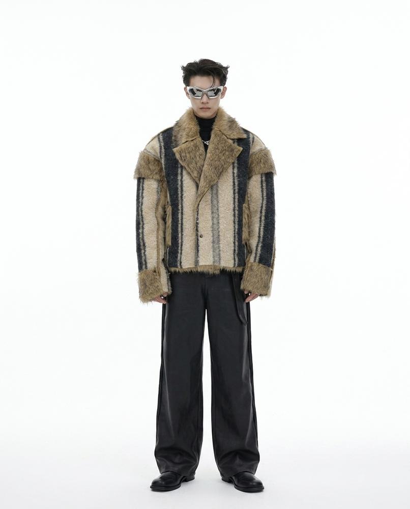 Talbos Closet - Mimon | Striped Faux Fur-Trimmed Jacket Men