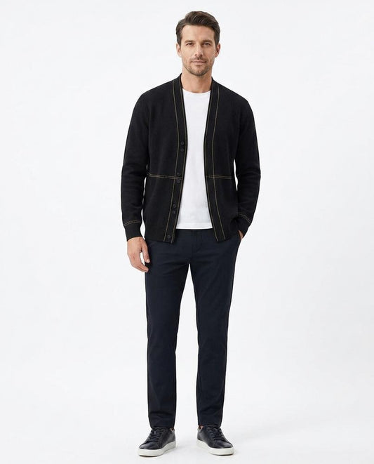 Talbos Closet - Vikar | Collarless Contrast-Stitched Cardigan Men