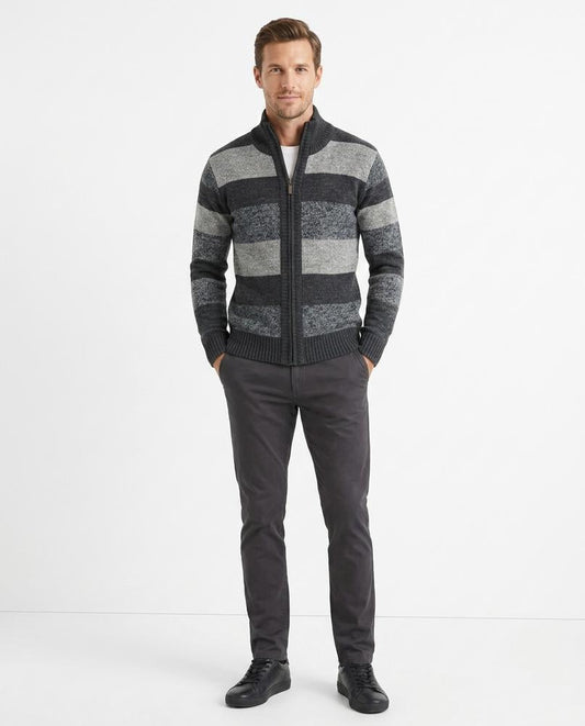 Talbos Closet - Yomer | Striped Zip-Up Knit Cardigan Men