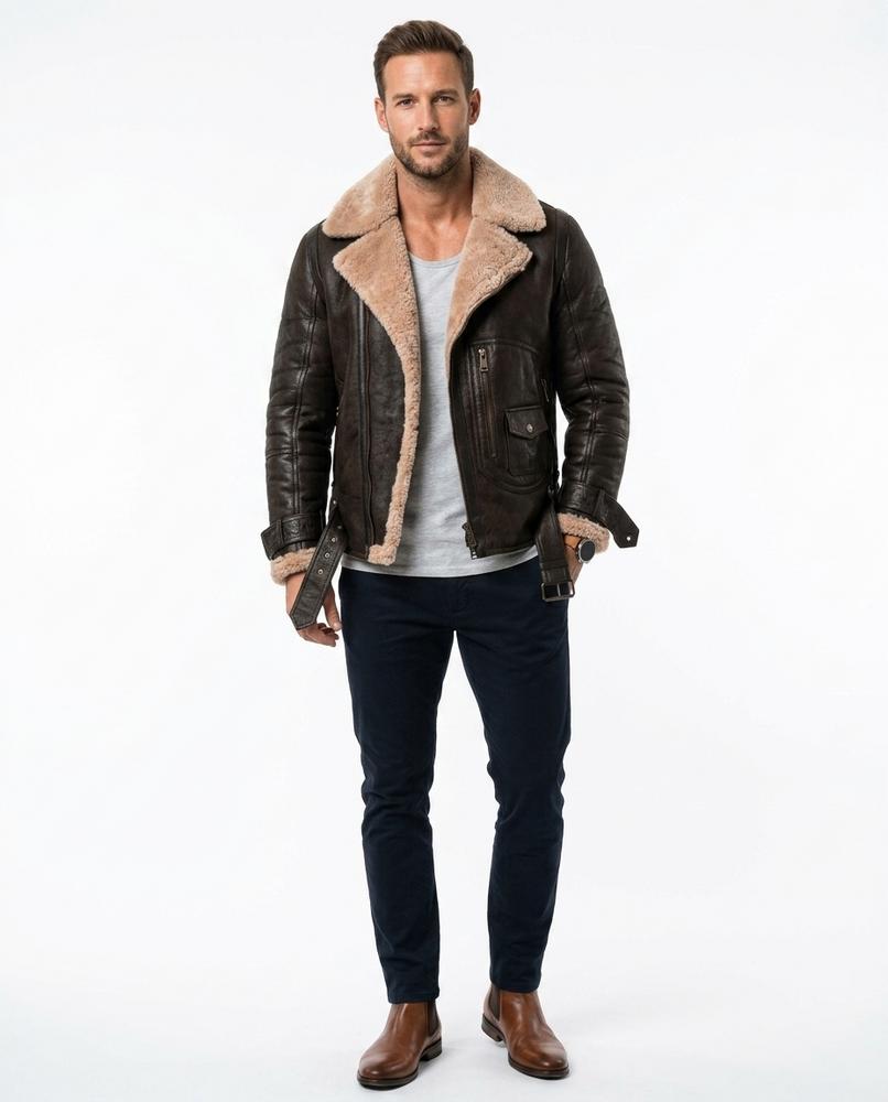 Talbos Closet - Riran | Shearling-Lined Leather Jacket Men