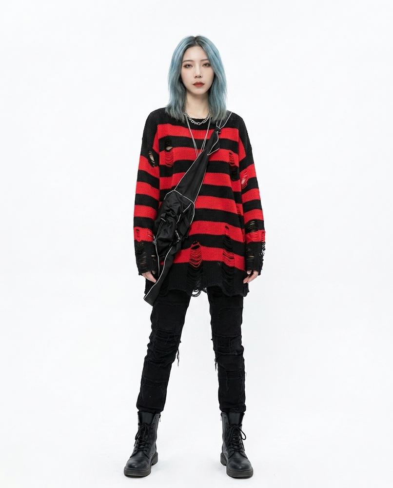 Talbos Closet - Seser | Distressed Striped Sweater Unisex