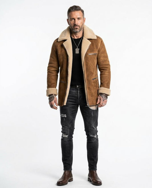 Talbos Closet - Cover | Shearling-Lined Suede-Look Jacket Men