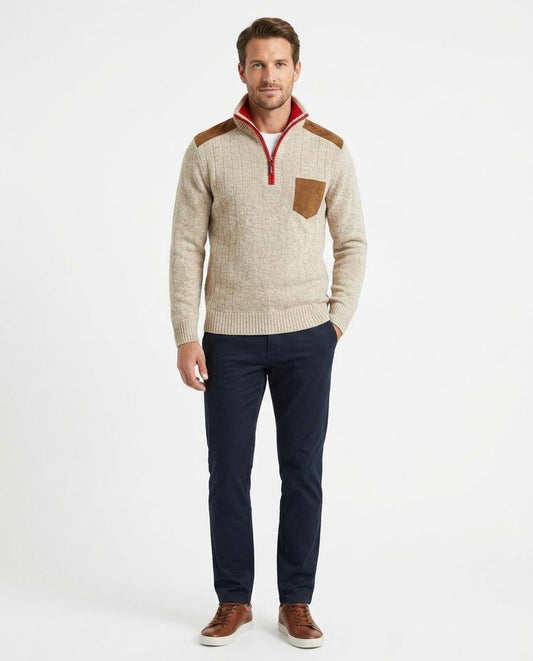 Talbos Closet - Veren | Quarter-Zip Suede-Patch Sweater Men