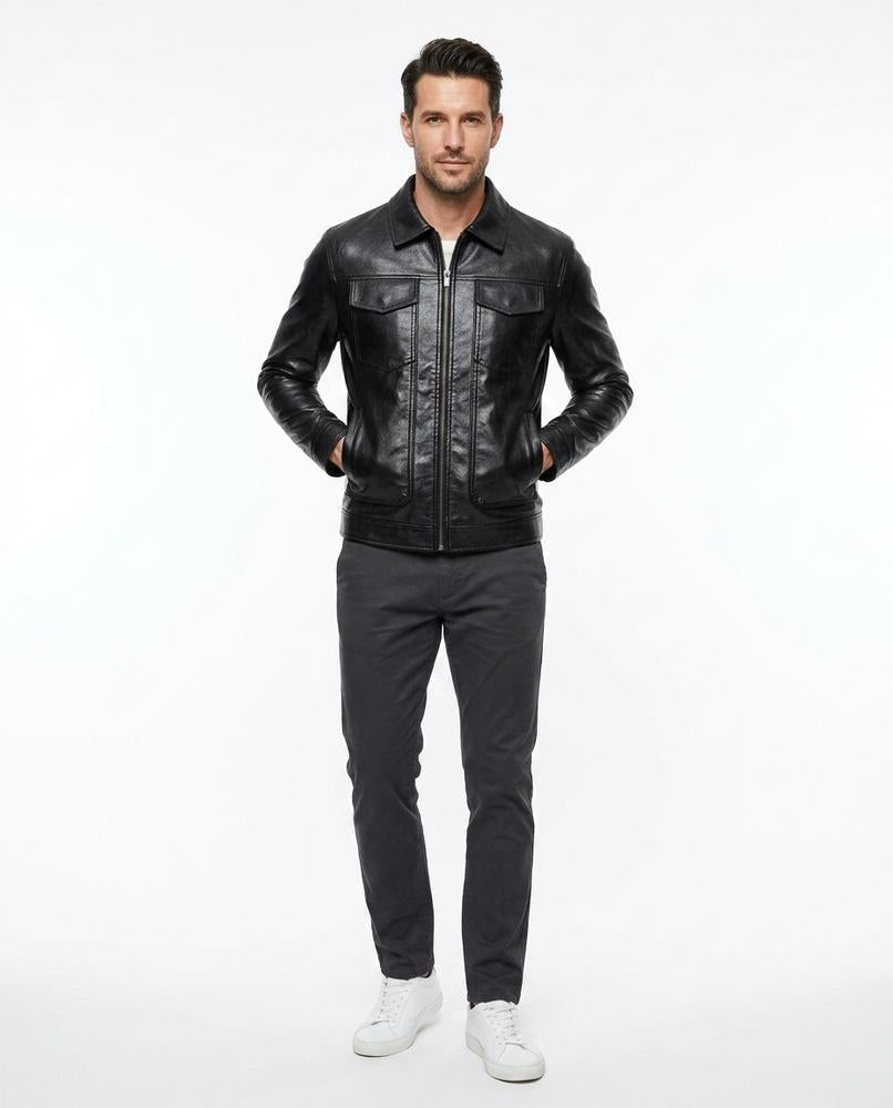 Talbos Closet - Taver | Lined Zip-Up Leather Jacket Men