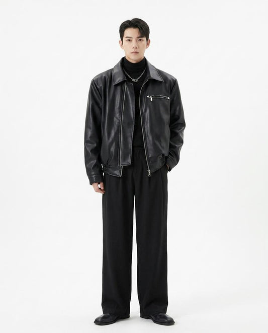 Talbos Closet - Yosin | Faux-Leather Zip-Up Leather Jacket Men