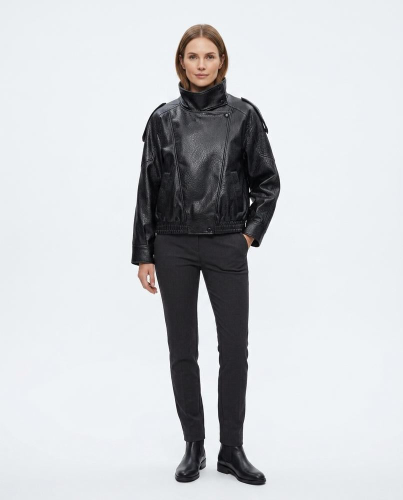 Talbos Closet - Vekar | Asymmetrical Grained Leather Jacket Women