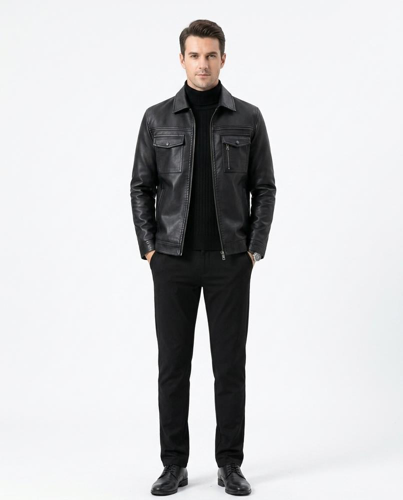 Talbos Closet - Mivin | Zip-Up Collared Leather Jacket Men
