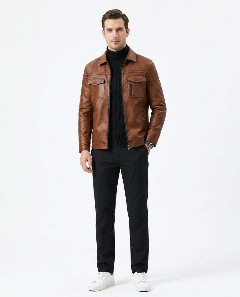 Talbos Closet - Mivin | Zip-Up Collared Leather Jacket Men