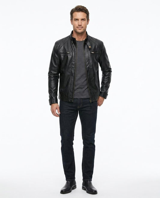 Talbos Closet - Nisan | Faux-Leather Zippered Leather Jacket Men
