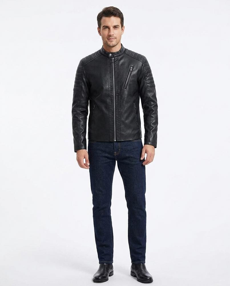 Talbos Closet - Mazan | Quilted Stand-Collar Leather Jacket Men