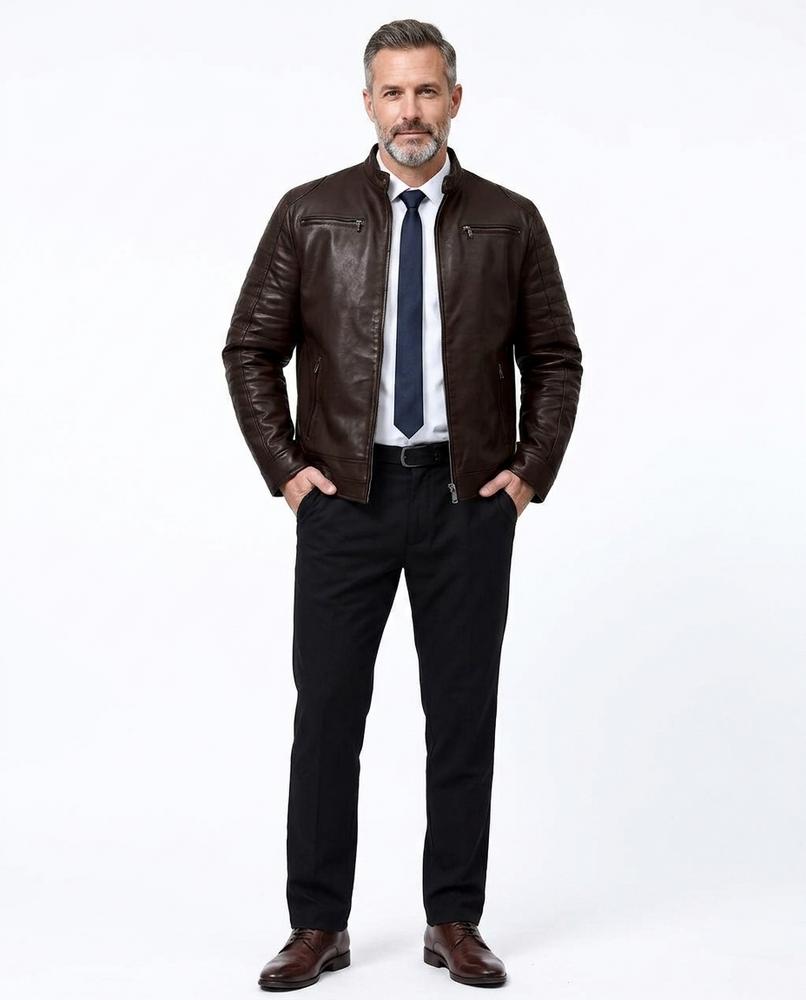 Talbos Closet - Rokar | Slim Fit Stand-Collar Leather Jacket Men