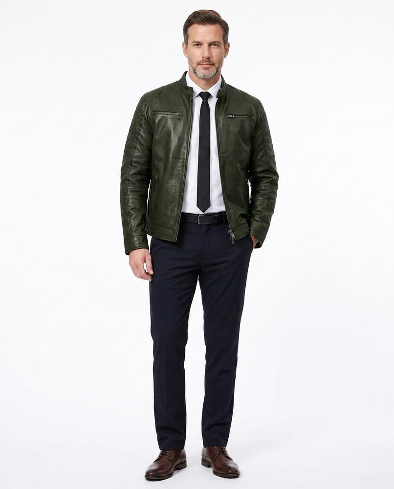 Talbos Closet - Rokar | Slim Fit Stand-Collar Leather Jacket Men