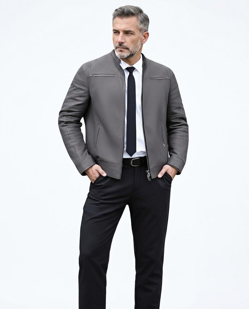 Talbos Closet - Rokar | Slim Fit Stand-Collar Leather Jacket Men