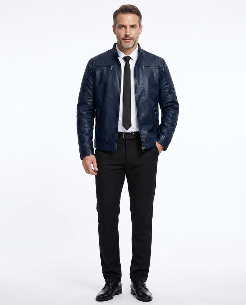 Talbos Closet - Rokar | Slim Fit Stand-Collar Leather Jacket Men