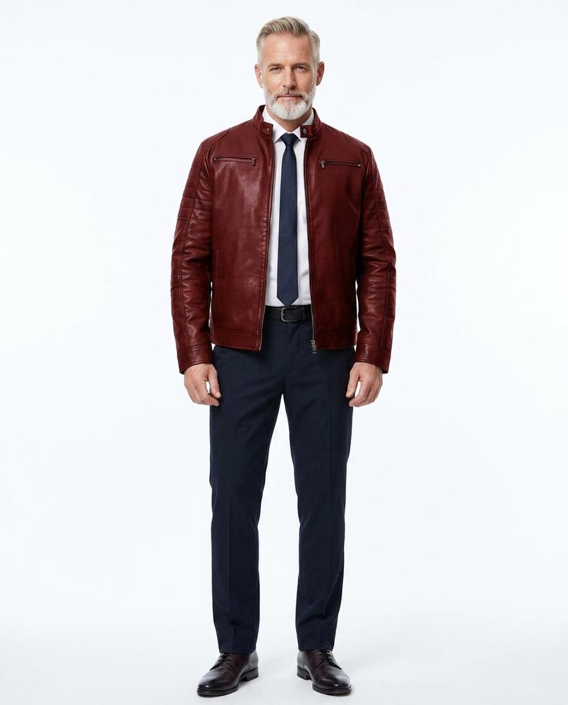 Talbos Closet - Rokar | Slim Fit Stand-Collar Leather Jacket Men
