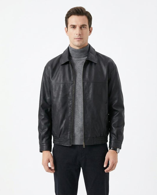 Talbos Closet - Almin | Zip-Up Collared Leather Jacket Men