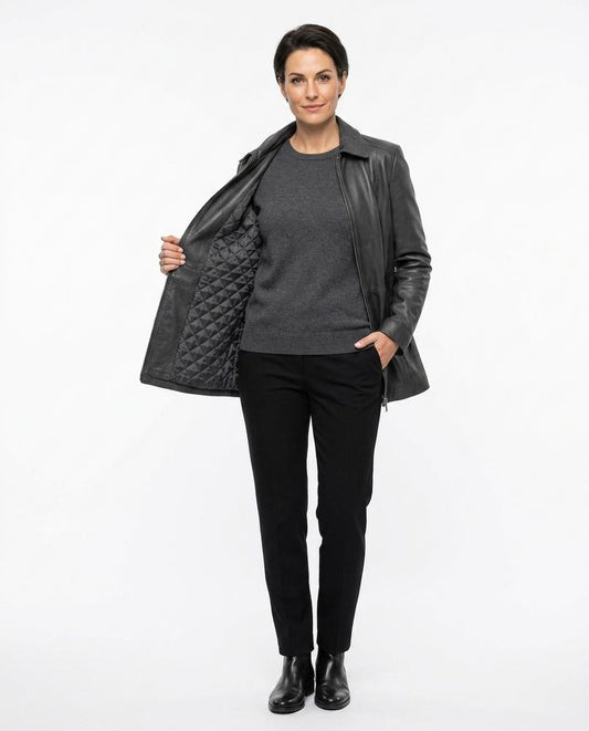 Talbos Closet - Vamar | Quilted-Lined Collared Leather Jacket Women