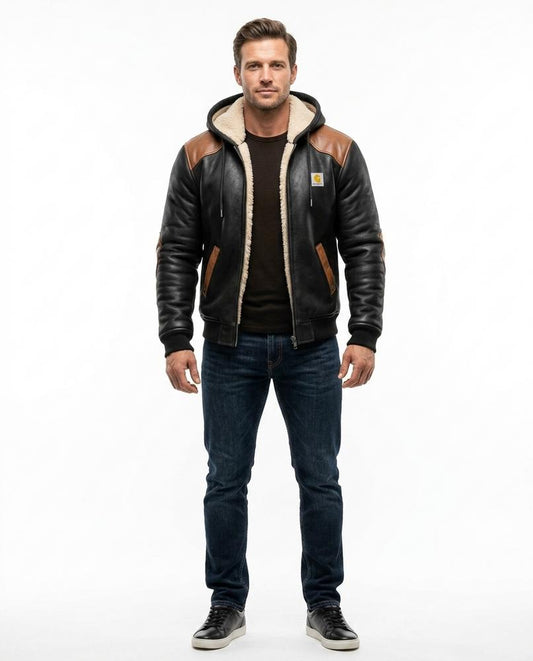 Talbos Closet - Dasel | Hooded Fleece-Lined Leather Jacket Men