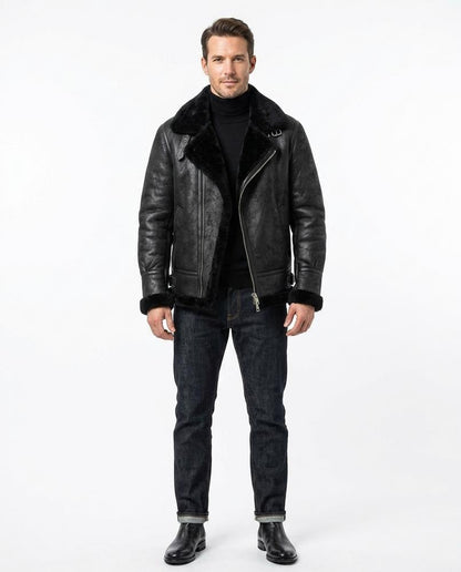 Talbos Closet - Casol | Shearling-Lined Asymmetrical Leather Jacket Men