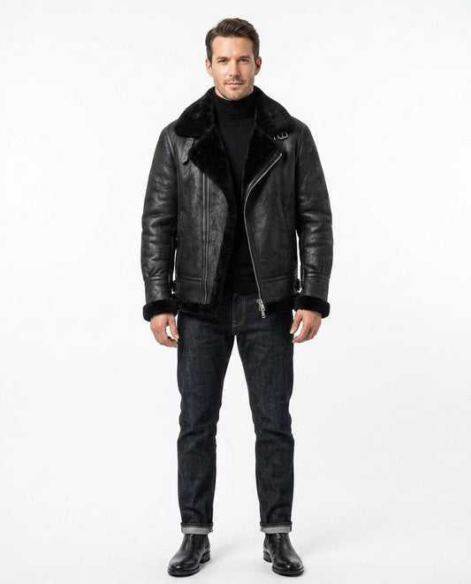 Talbos Closet - Casol | Shearling-Lined Asymmetrical Leather Jacket Men