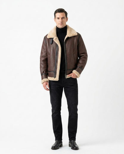 Talbos Closet - Casol | Shearling-Lined Asymmetrical Leather Jacket Men