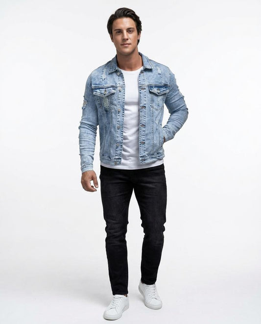 Talbos Closet - Tilin | Light-Wash Distressed Denim Jacket Men
