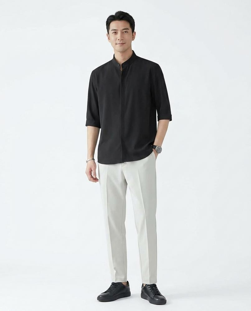 Talbos Closet - Codar | Mandarin Collar Three-Quarter Sleeve Shirt Men