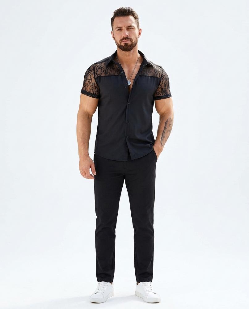 Talbos Closet - Ardar | Lace-Panel Short-Sleeve Shirt Men