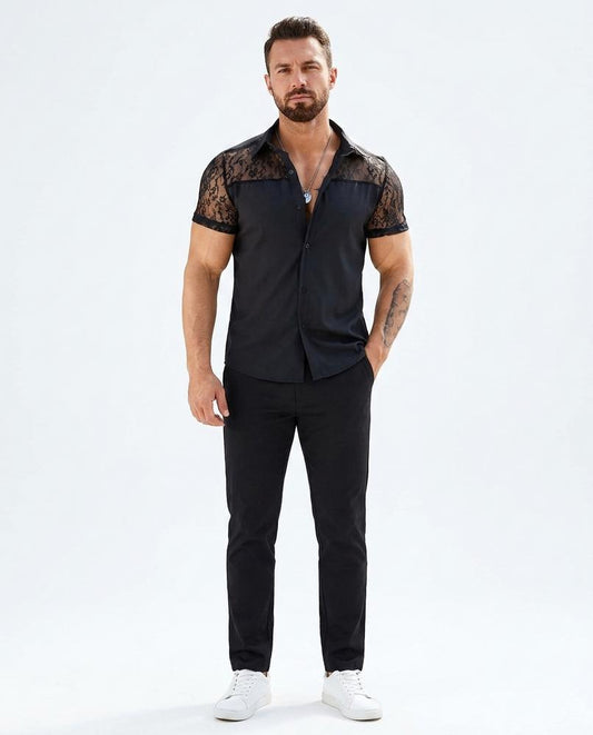 Talbos Closet - Ardar | Lace-Panel Short-Sleeve Shirt Men