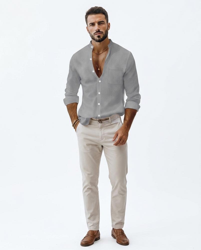 Talbos Closet - Tisol | Band Collar Slim Fit Shirt Men