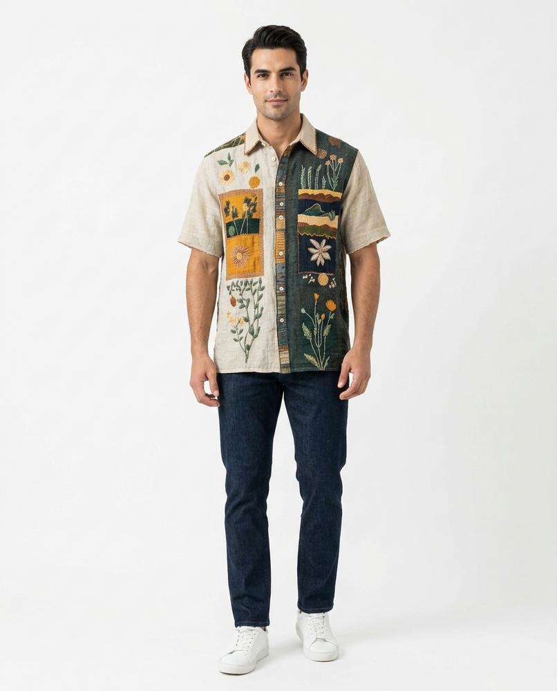 Talbos Closet - Arron | Embroidered Color-Block Shirt Men