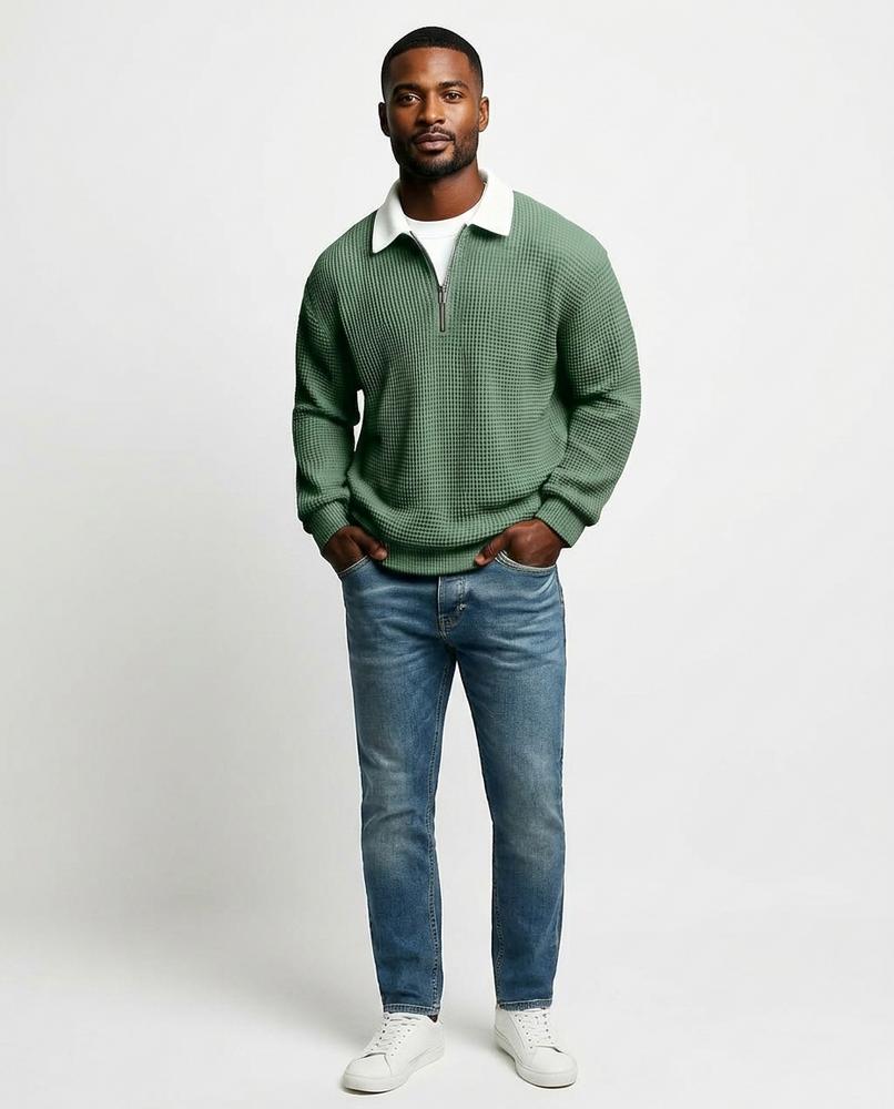 Talbos Closet - Lomon | Waffle-Knit Zip-Neck Sweater Men