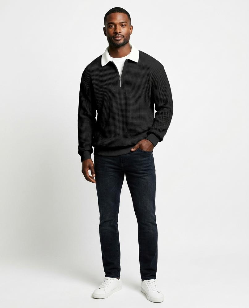 Talbos Closet - Lomon | Waffle-Knit Zip-Neck Sweater Men